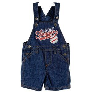 Denim Overalls Baby 18M Blue All Star Slugger Baseball Graphic Shortalls Romper
